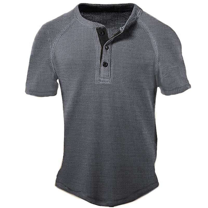 Men's Waffle  Plain Button-Down Classic Short Sleeve  Henley Shirt
