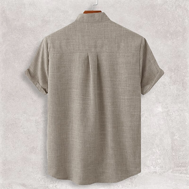 Men's Linen Shirt Casual Shirt Henley Shirt Black White Yellow Short Sleeve Plain Henley Spring & Summer Hawaiian Holiday Clothing Apparel Front Pocket