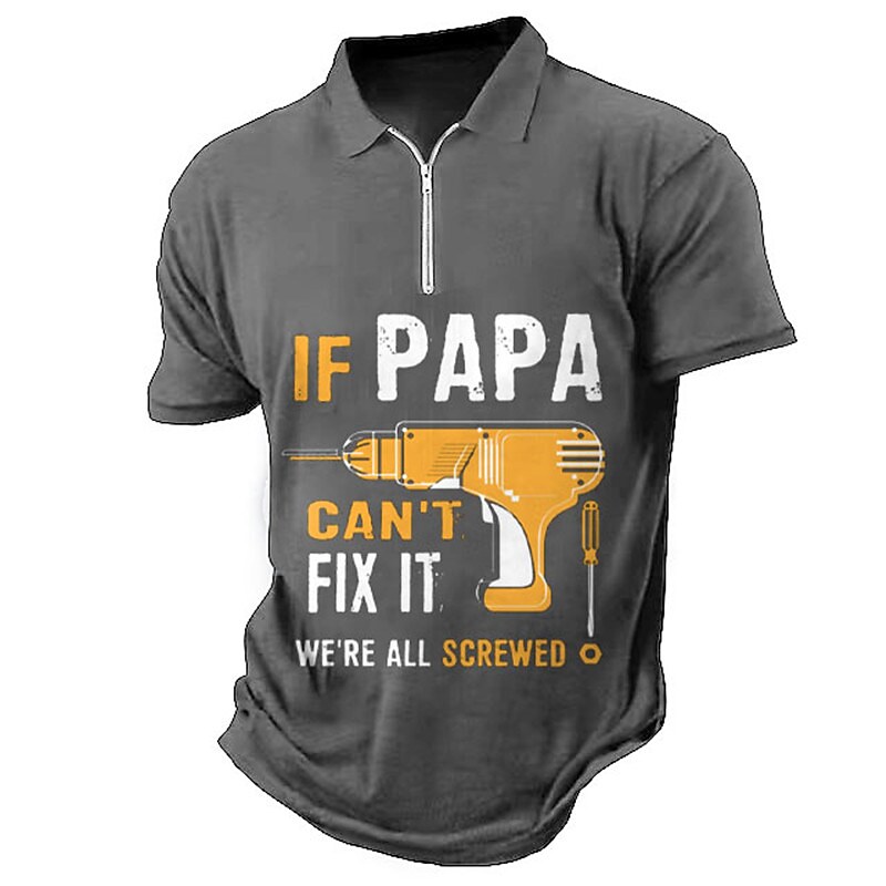 Men's Zip  Letter Graphic Prints Turndown Short Sleeves Polo Shirt