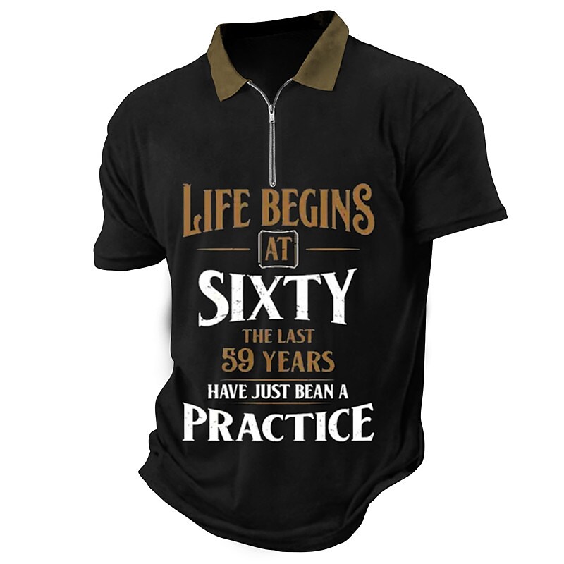 Men's Zip Letter Graphic Prints Turndown Outdoor Street Short Sleeves  Polo Polo