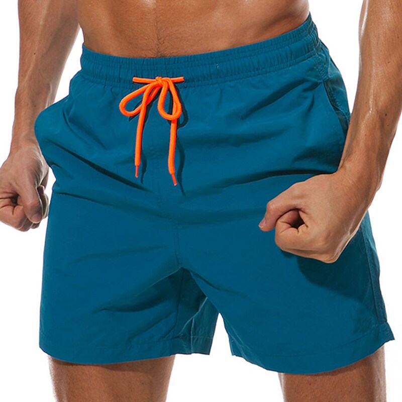 Men's Sport Runing Swimming Pockets Drawstring Breathable Solid Color Shorts 