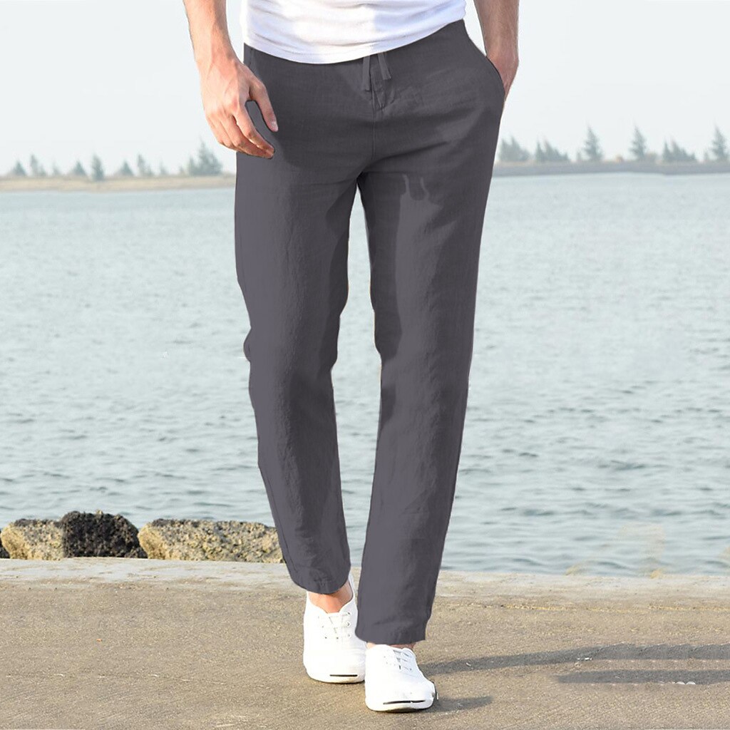 Men's cotton and linen light and comfortable trousers