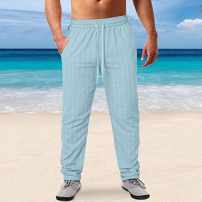 Men's Pocket Stripe Comfort Breathable Linen Pants