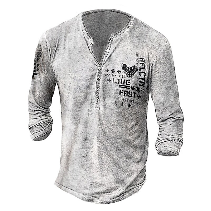 Men's Eagle Button-Down Long Sleeve Henley Shirt 