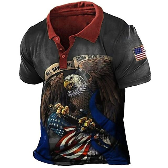 Men's National Flag Turndown  Button-Down Short Sleeve Polo Shirt 