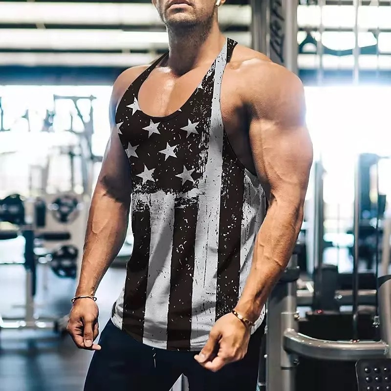 Men's American Flag National Crew Neck  Sleeveless Tank Top Vest