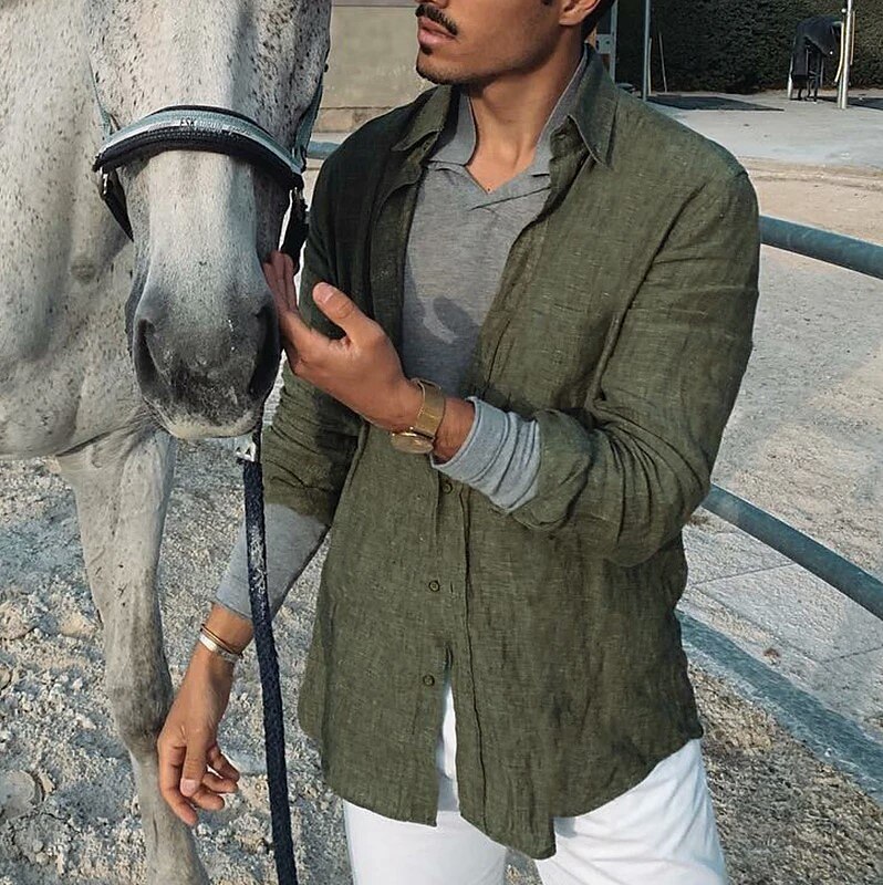 Men's cotton and linen light and comfortable shirt