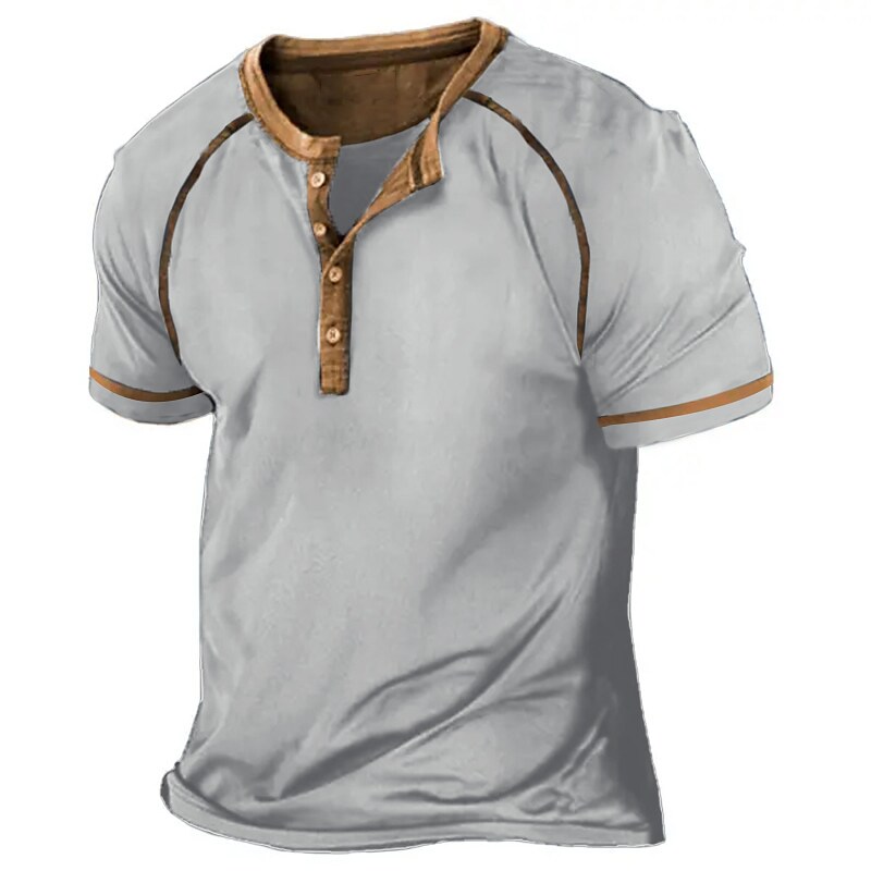 Men's Color Block Vintage Button Short Sleeve Henley Shirt