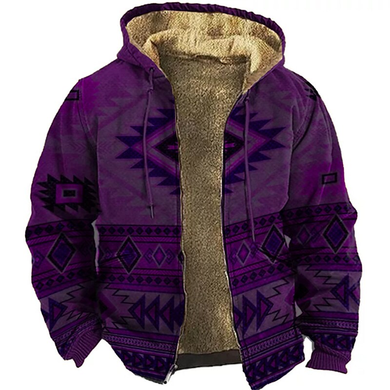 Men's Full Zip Hoodie Jacket Green Blue Purple Red Brown Hooded Bohemian Style Graphic Prints Zipper Print Sports & Outdoor Daily Sports 3D Print Fleece Streetwear Designer Casual Winter Clothing