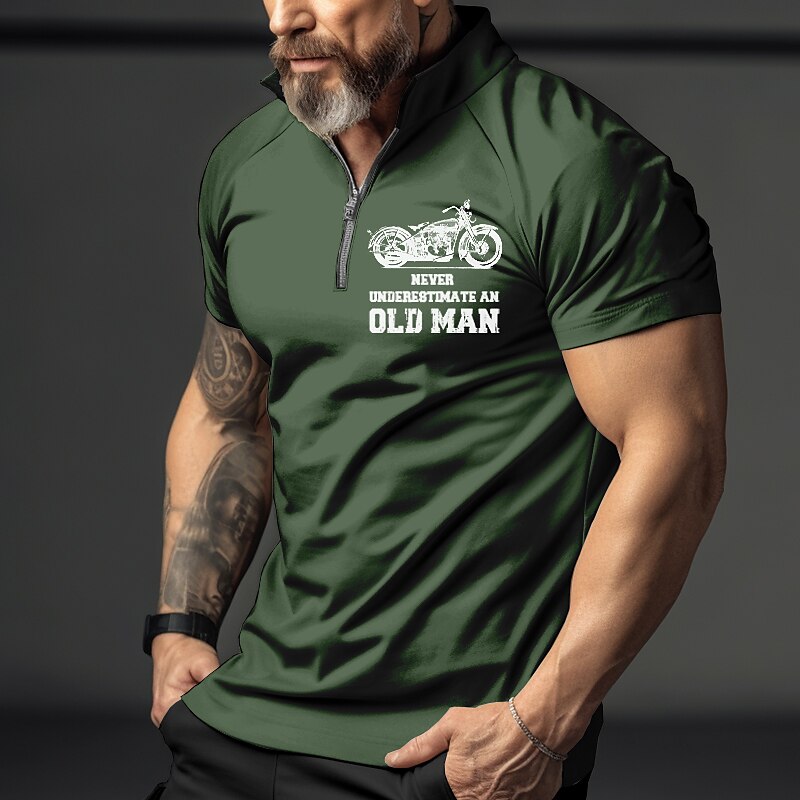 Men's Outdoor Street Golf Vintage Comfortable Breathable Print Zipped Short Sleeve Polo Shirt