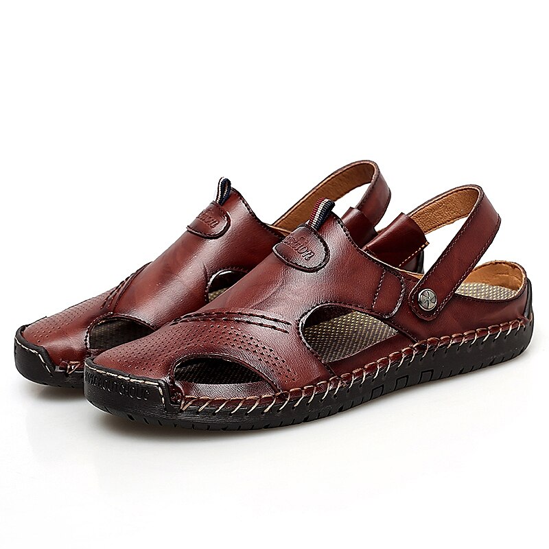Men's Sandals Comfort Shoes Slingback Sandals Casual Outdoor Daily Upstream Shoes Cowhide Breathable Waterproof Non-slipping Light Brown Dark Brown Black Summer