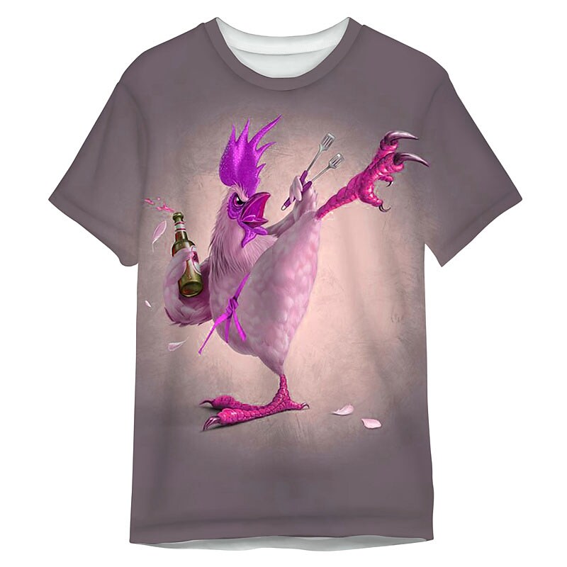 Men's T shirt Tee Funny T Shirts Animal Beer Chicken Crew Neck White / Green Green Blue Red 3D Print Outdoor Casual Short Sleeve Print Clothing Apparel Designer Cartoon Casual Classic / Summer