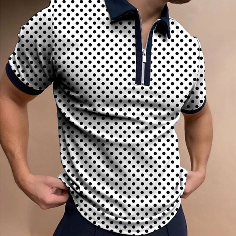 Men's Golf Shirt Polka Dot Zipper Short Sleeve Street Tops Casual ...