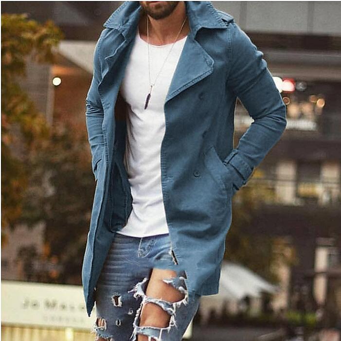 Men's mid-length slim fit trench coat