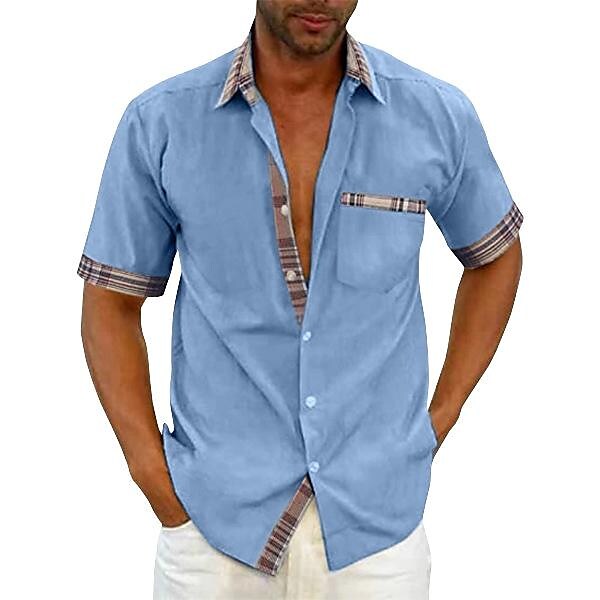 Men's Casual Men's Plaid Shirts Short Sleeves
