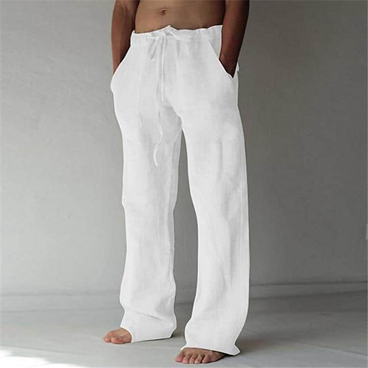 Men's Solid Color Cotton Linen Drawstring Casual Pants