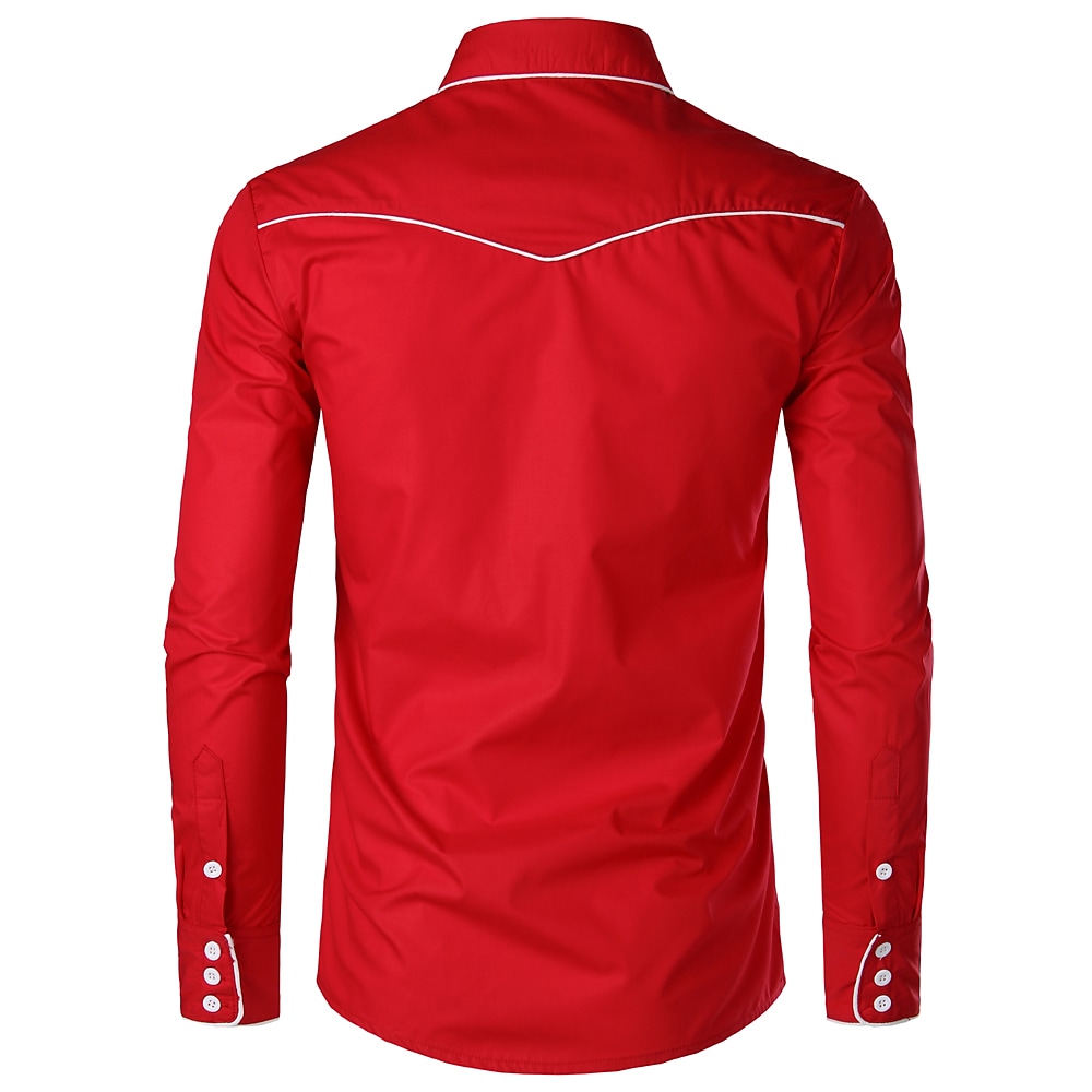 Men's shirt solid color embroidery long sleeves