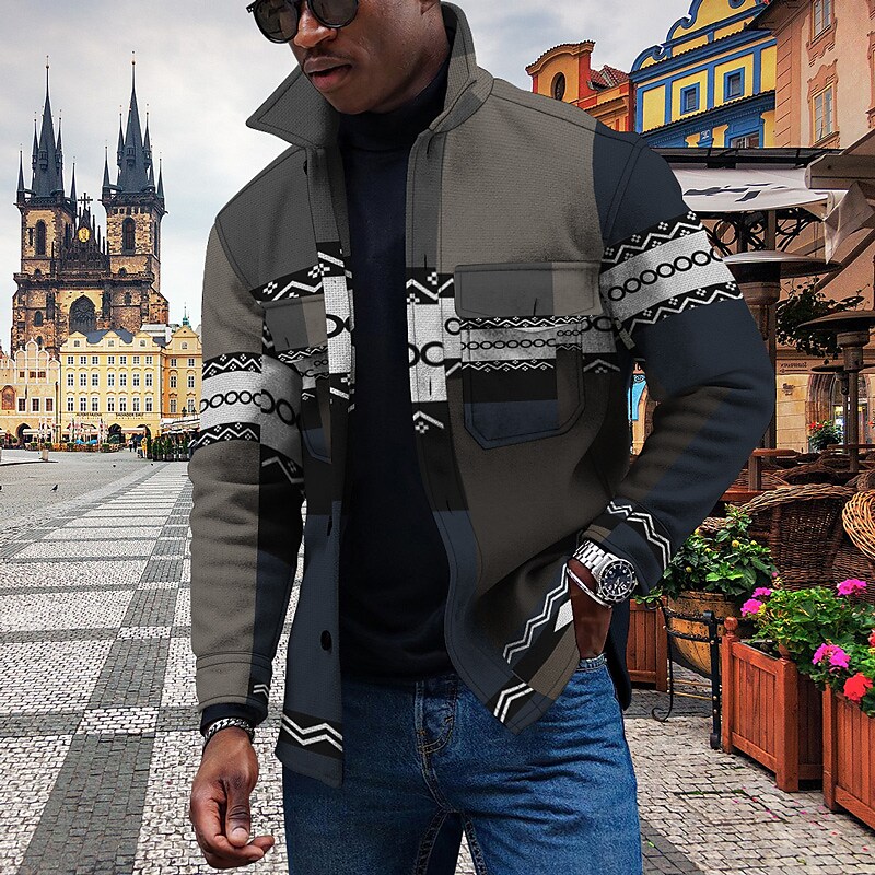 Men's Diamond 3D Digital Print Loose Jacket