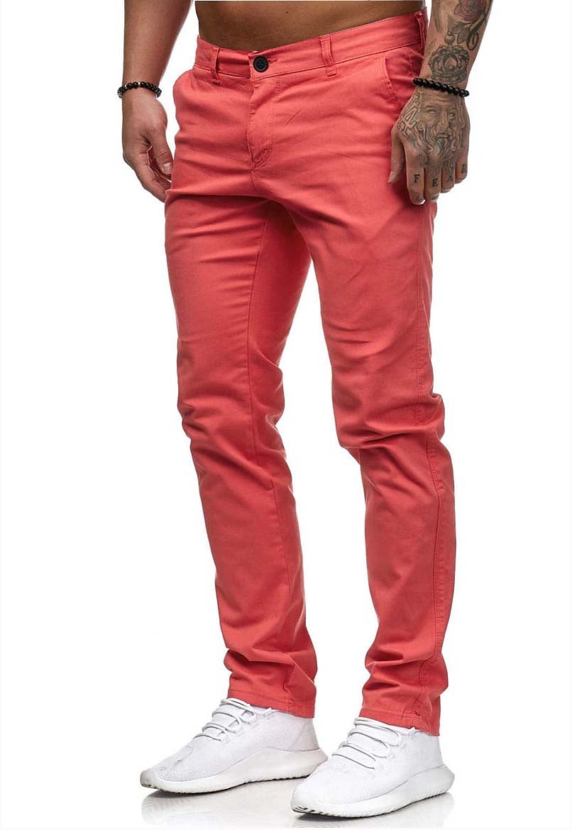 Men's Stylish Classic Style Straight Pants Chinos with Side Pocket Button Front Ankle-Length Pants Home Daily Micro-elastic Solid Colored Cotton Breathable Soft Mid Waist Slim White Black Pink Yellow