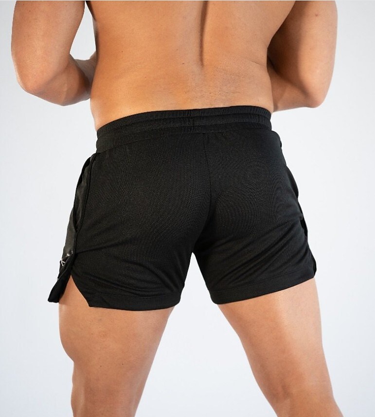 Men's Drawstring  Beach Gym Micro-elastic Solid Colored Sporty  Shorts 