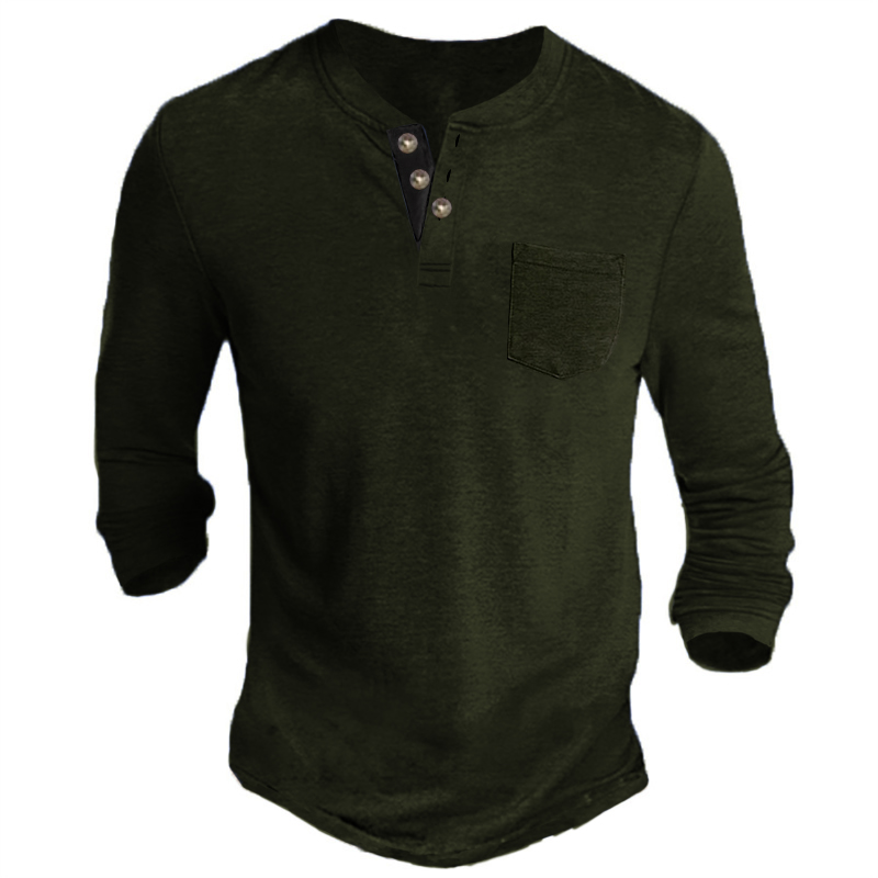 Men's Henley Shirt Tee Solid Color Henley Green Blue Khaki Gray Black Casual Holiday Long Sleeve Button-Down Clothing Apparel Fashion Designer Comfortable Essential