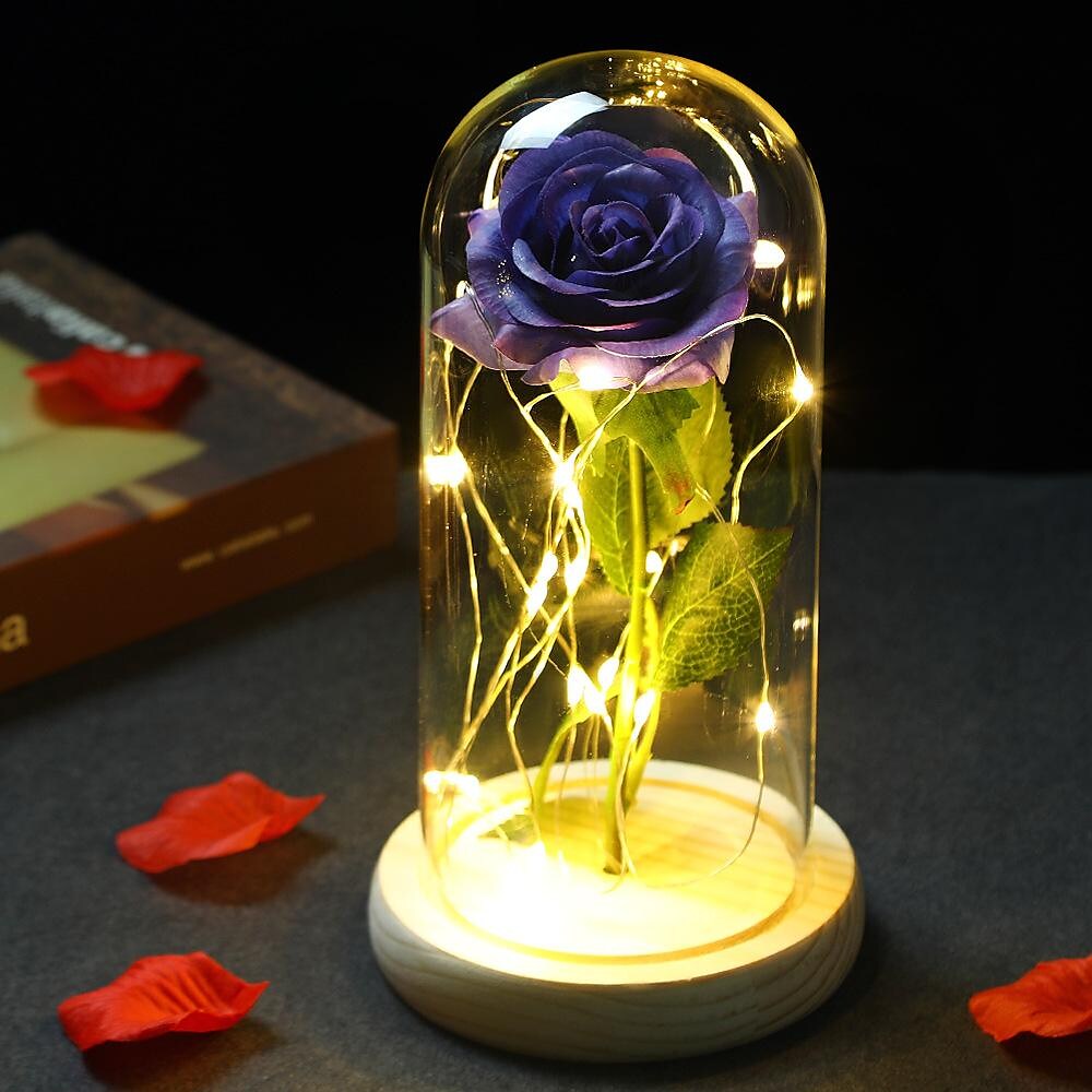 beauty and the beast glass shade rose lamp simulation rose led lamp mother's day decoration valentine's day gift
