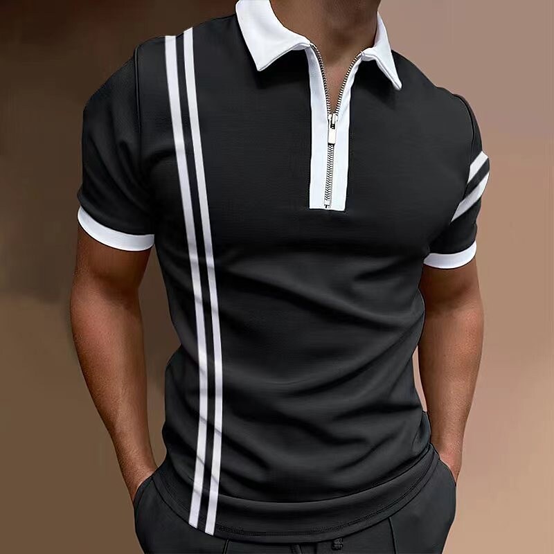 Men's Golf Shirt Striped Turndown Going out golf shirts Short Sleeve Tops Designer Punk & Gothic Sports Wine Black / Red Black / White
