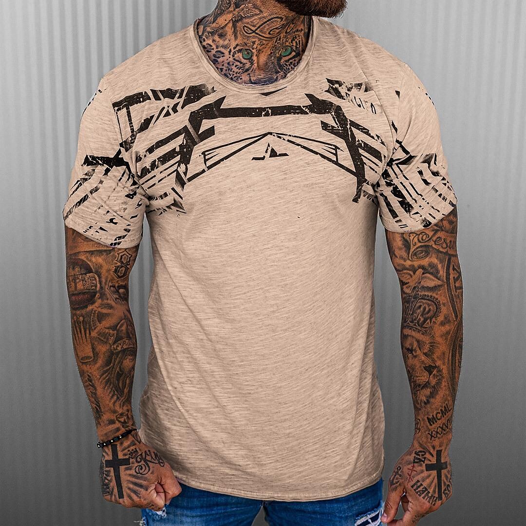 Round Neck Short Sleeve 3D Digital Print Slim Fit Sweatshirt