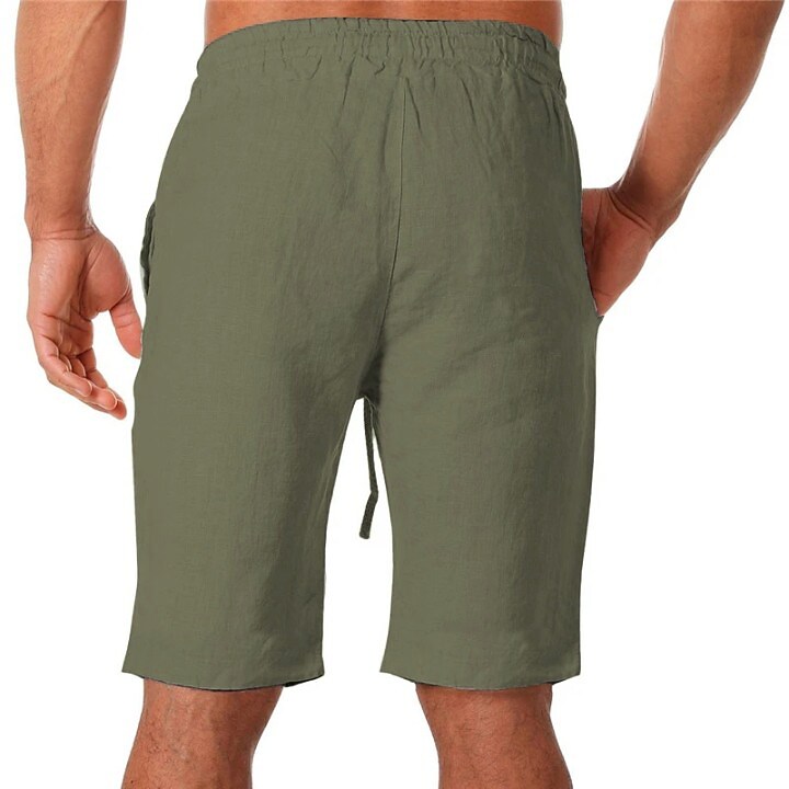 Men's Side Pockets Drawstring Moisture Wicking Yoga Fitness Gym  Loose Linen Shorts 