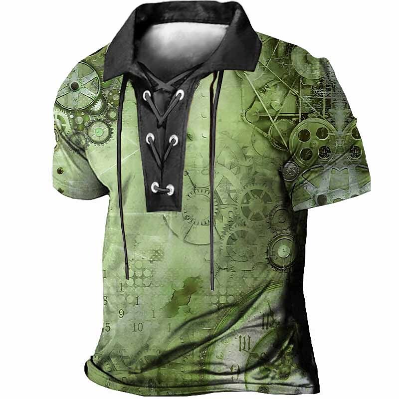 Men's Outdoor Casual Vintage Street Comfortable Lightweight Breathable 3D Print Lapel Polo ShirtHenley Shirt