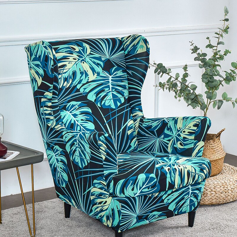Wing Chair Slipcovers Spandex Stretch Sofa Covers Wingback Armchair Covers with Seat Pad Cushion Cover Arms Printing Pattern Fabric Furniture Protector for Living Room Wingback Chair #8835465