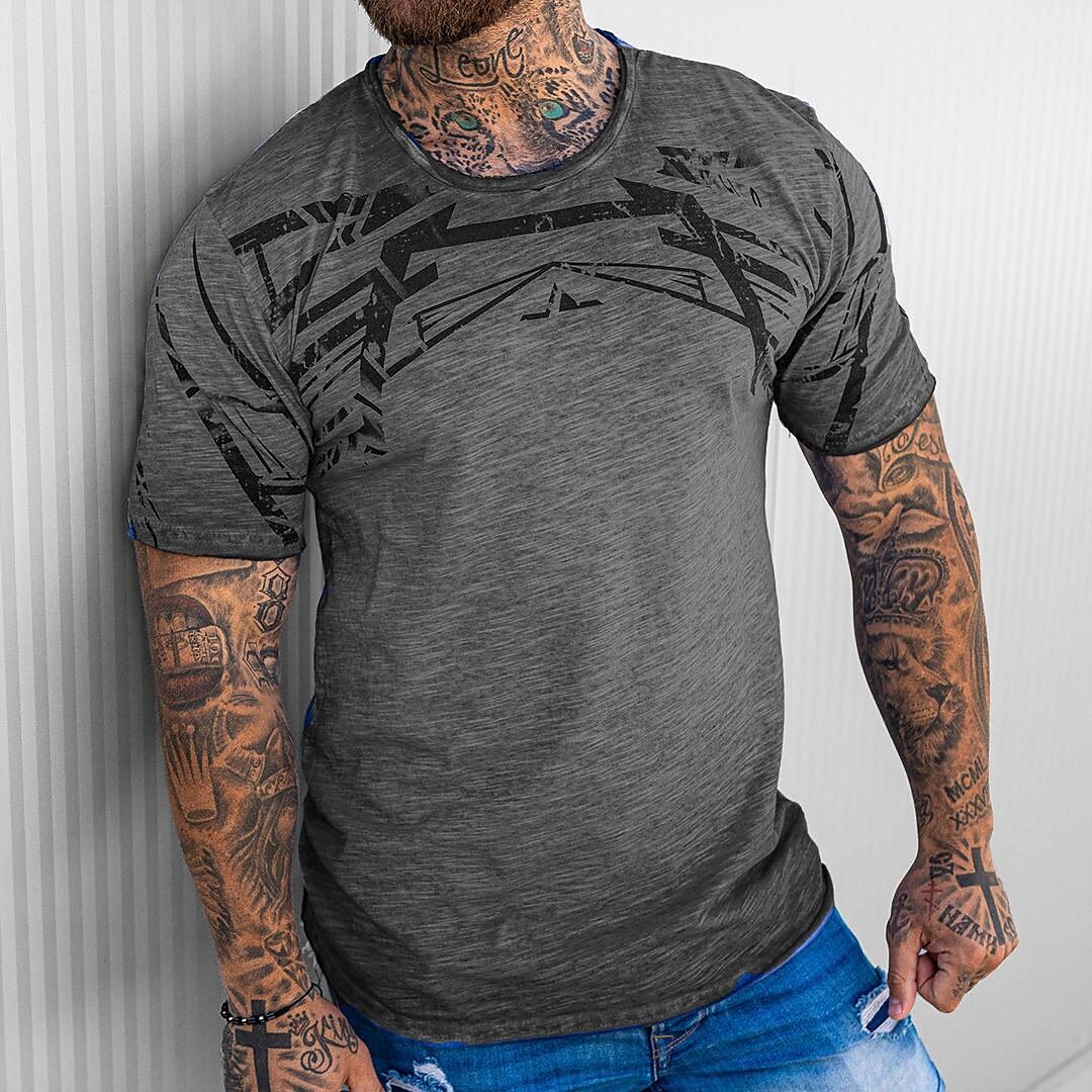 Round Neck Short Sleeve 3D Digital Print Slim Fit Sweatshirt
