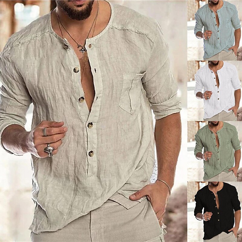 Men's Shirt Solid Color Collar Street Casual Button-Down Long Sleeve Tops Designer Casual Fashion Big and Tall Green White Black / Summer / Spring / Summer
