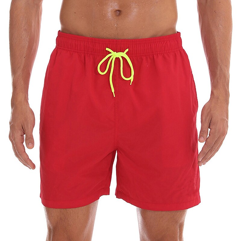Men's Sport Runing Swimming Pockets Drawstring Breathable Solid Color Shorts 