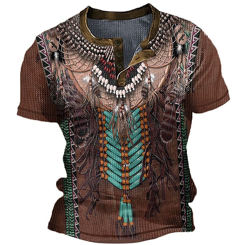Men's Waffle Graphic Boho  3D Print Outdoor Daily Short Sleeve Button Basic Henley Shirt 