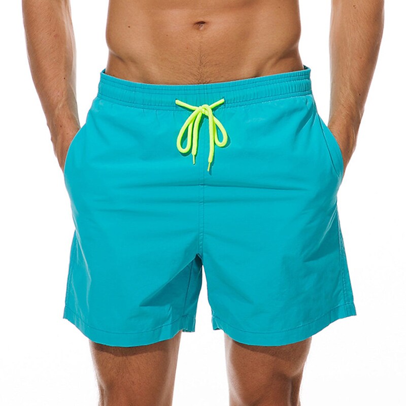 Men's Sport Runing Swimming Pockets Drawstring Breathable Solid Color Shorts 