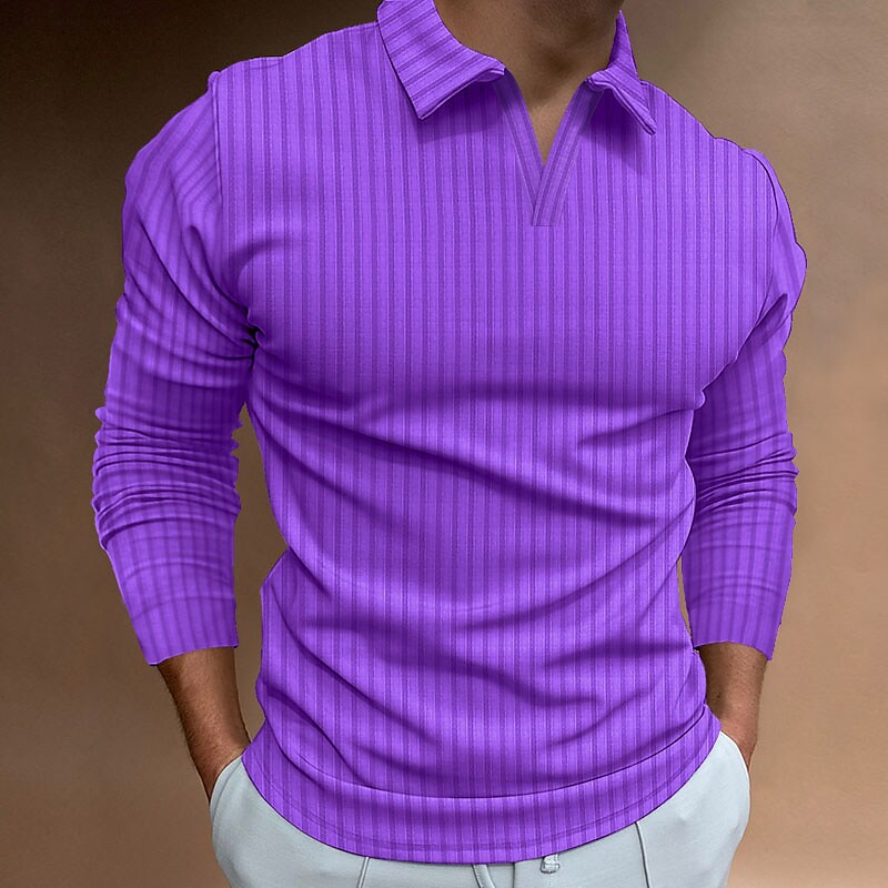 Men's Polo Shirt Golf Shirt Solid Color Striped Turndown Black Purple 