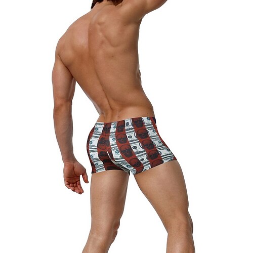 Men's Swimming Sport Quick Dry Breathable Stretch Button Pattern Print Swimming Trunks