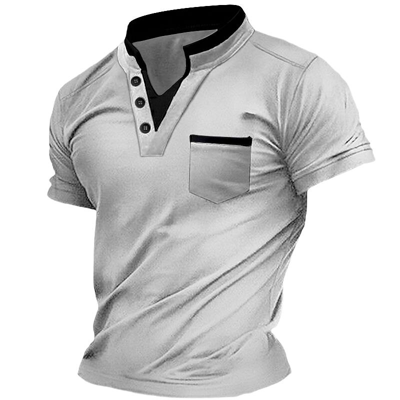 Men's Plain V Neck Short Sleeves Henley Shirt 
