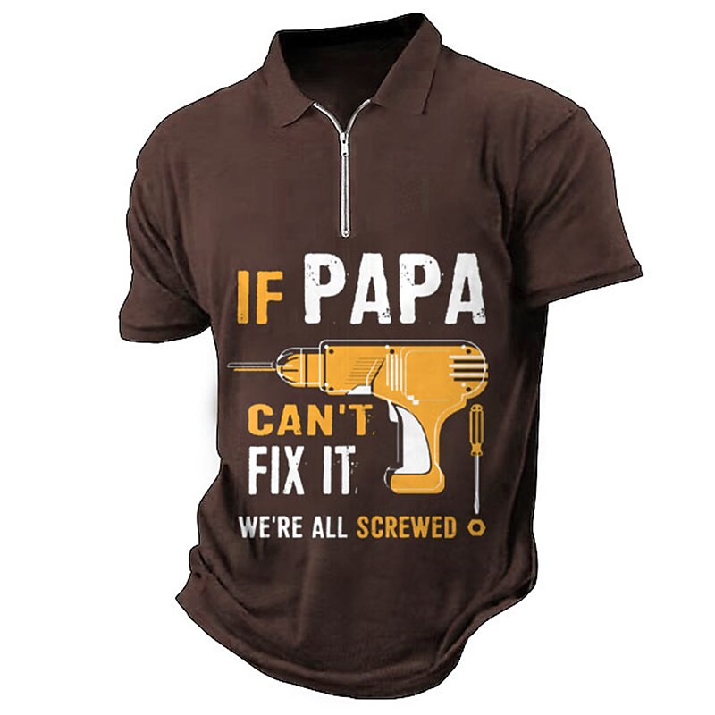 Men's Zip  Letter Graphic Prints Turndown Short Sleeves Polo Shirt