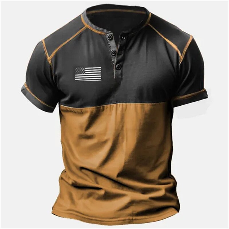 Men's National Flag 3D Print Outdoor Daily  Button-Down Short Sleeve  Henley Shirt