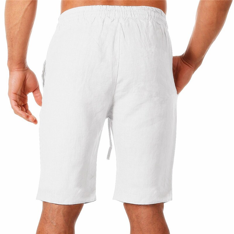 Men's Side Pockets Drawstring Moisture Wicking Yoga Fitness Gym  Loose Linen Shorts 