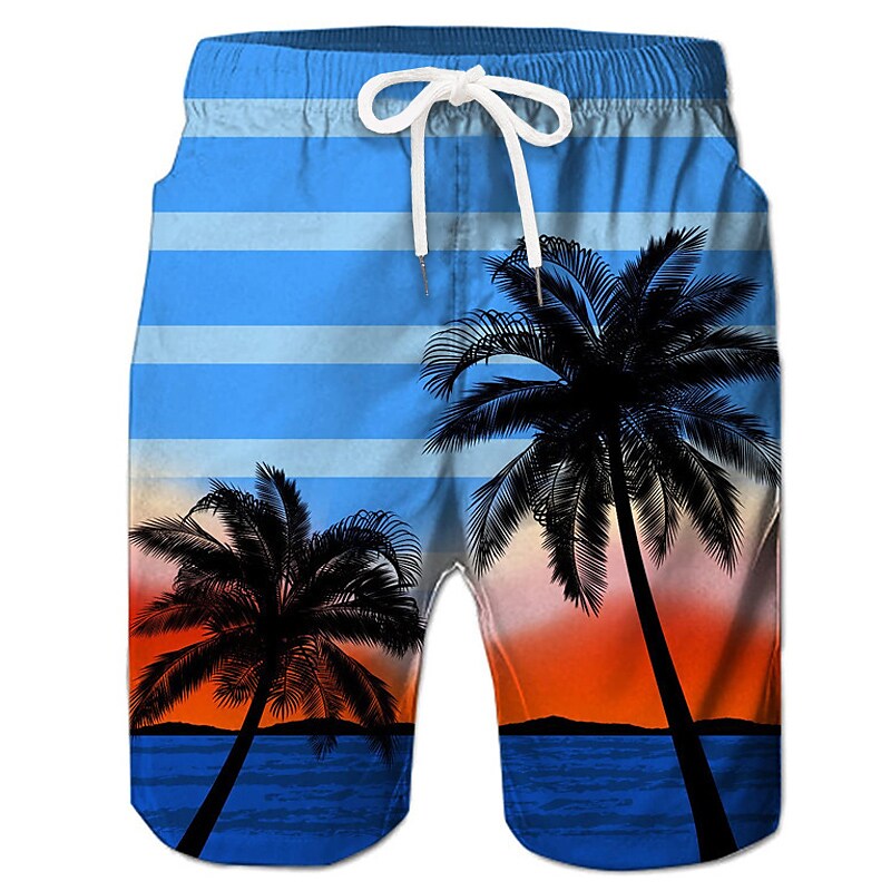 Men's Board Shorts Swim Shorts Swim Trunks Summer Shorts Beach Shorts Drawstring with Mesh lining Elastic Waist Coconut Tree Graphic Prints Quick Dry Short Casual Daily Holiday Boho Hawaiian
