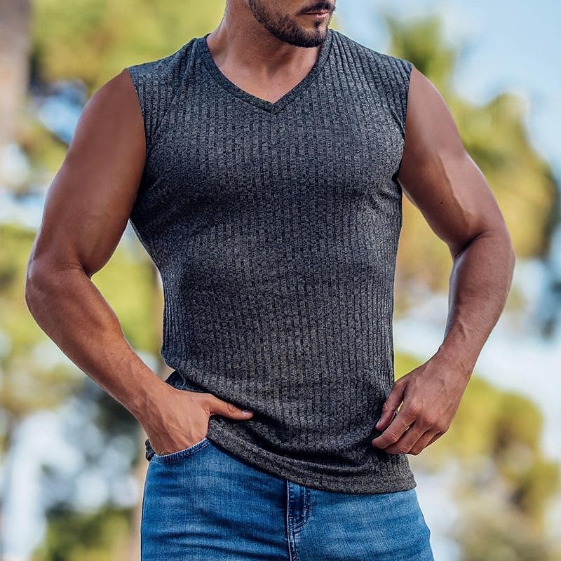 2023 Men's Knitted Vertical Stripe V-neck Sports Slim Vest