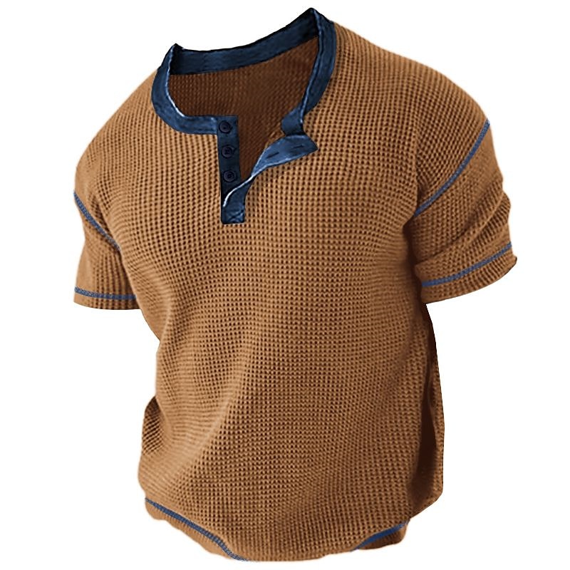 Men's Waffle Outdoor Casual Vacation Cozy Breathable Lightweight Short Sleeve Henley