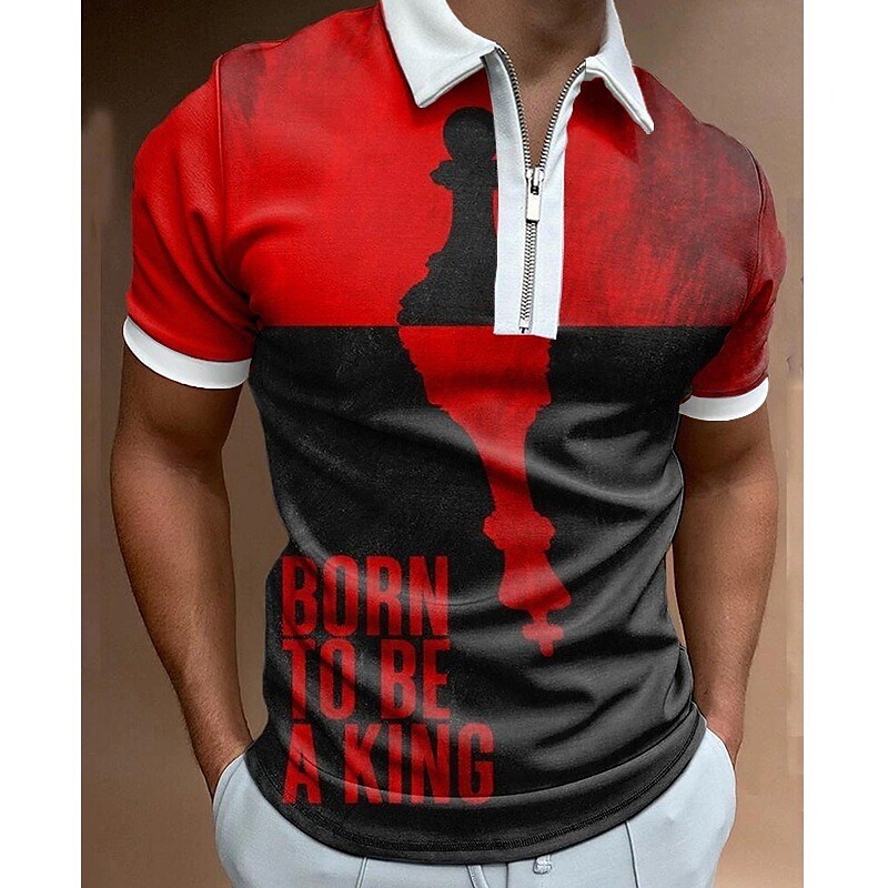 Men's Zip  Graphic Prints Geometry Turndown Short Sleeves Casual Polo Shirt 