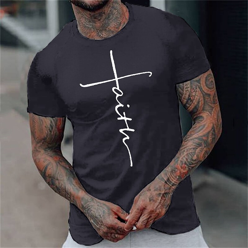 Men's Graphic  Letter Print Crew Neck Print Short Sleeve T-shirt 
