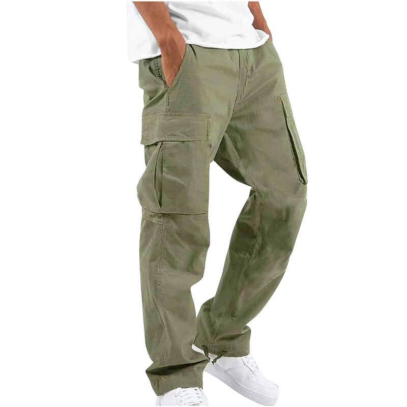 Men's Cargo Pants Fleece Pants Winter Pants Trousers Drawstring Elastic Waist Leg Drawstring Solid Color Comfort Warm Daily Holiday Going out Cotton Blend Sports Fashion Green Purple Micro-elastic