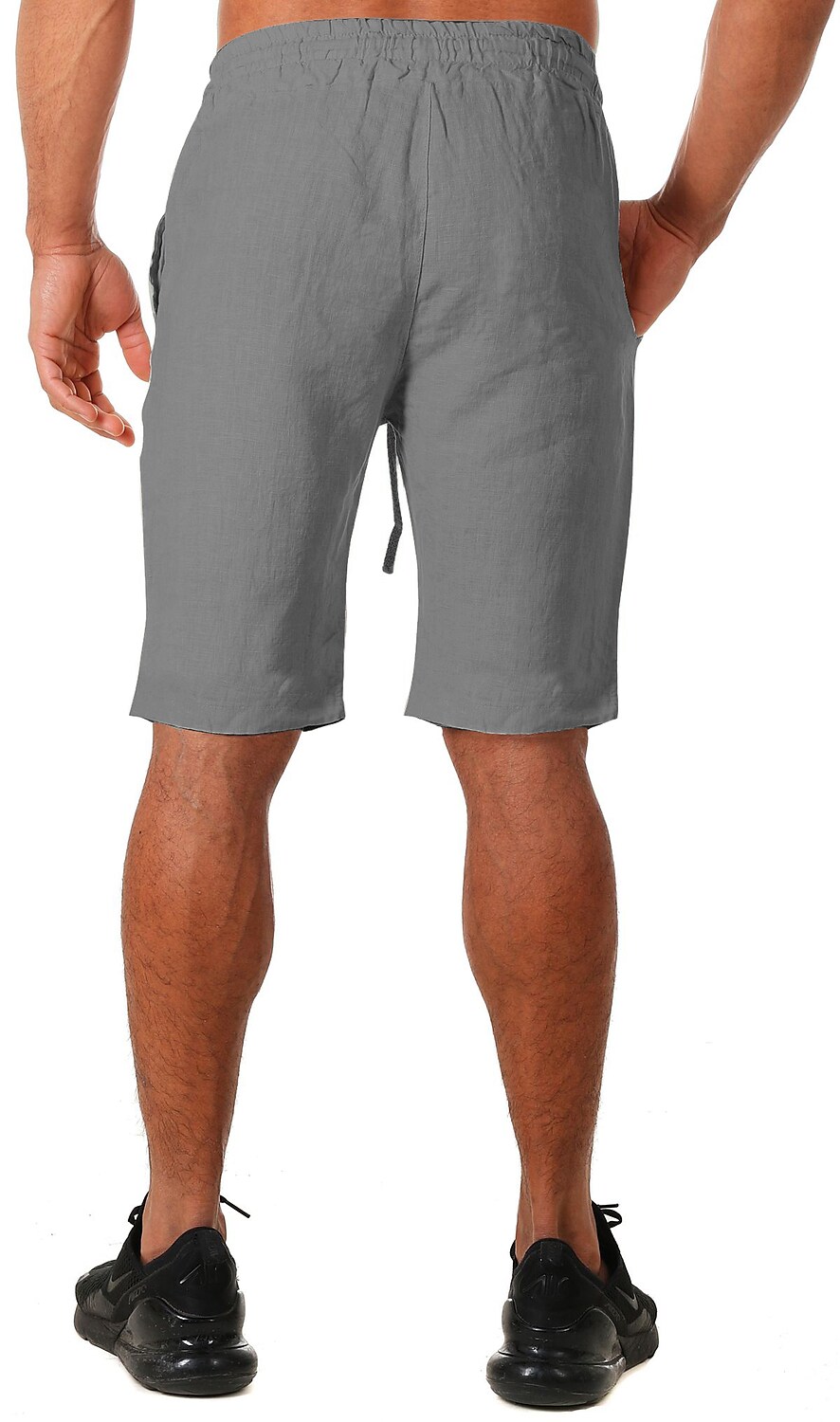 Men's Side Pockets Drawstring Moisture Wicking Yoga Fitness Gym  Loose Linen Shorts 