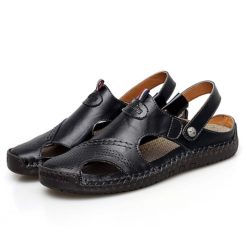 Men's Sandals Comfort Shoes Slingback Sandals Casual Outdoor Daily Upstream Shoes Cowhide Breathable Waterproof Non-slipping Light Brown Dark Brown Black Summer
